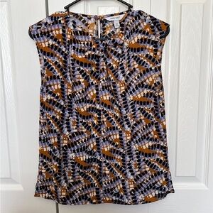 Nine West Women's Abstract Navy, Brown, and Purple Blouse Size XS